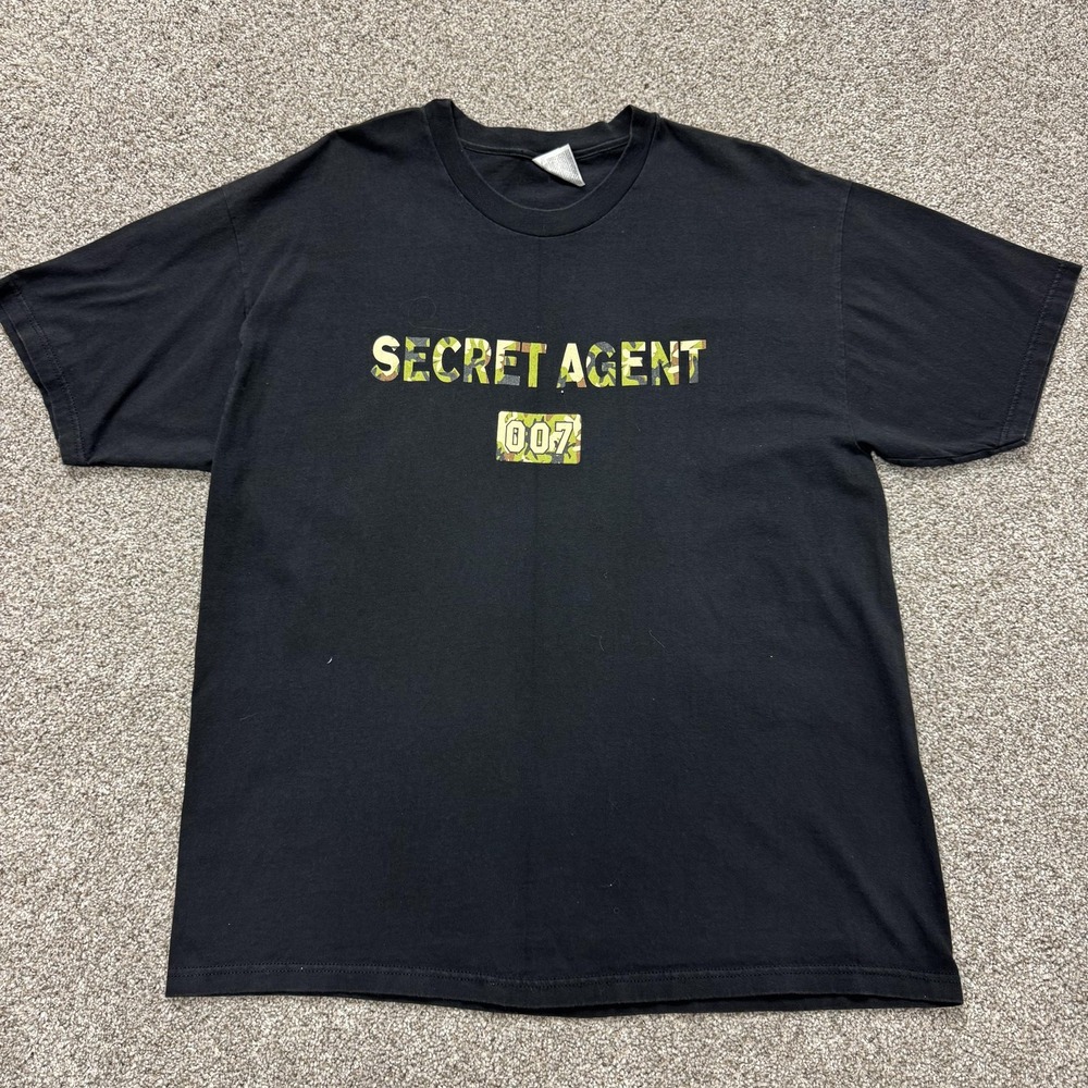 Hanes Secret Agent 007 Shirt Mens XL Black James Bond Spy Graphic Tee T-Shirt